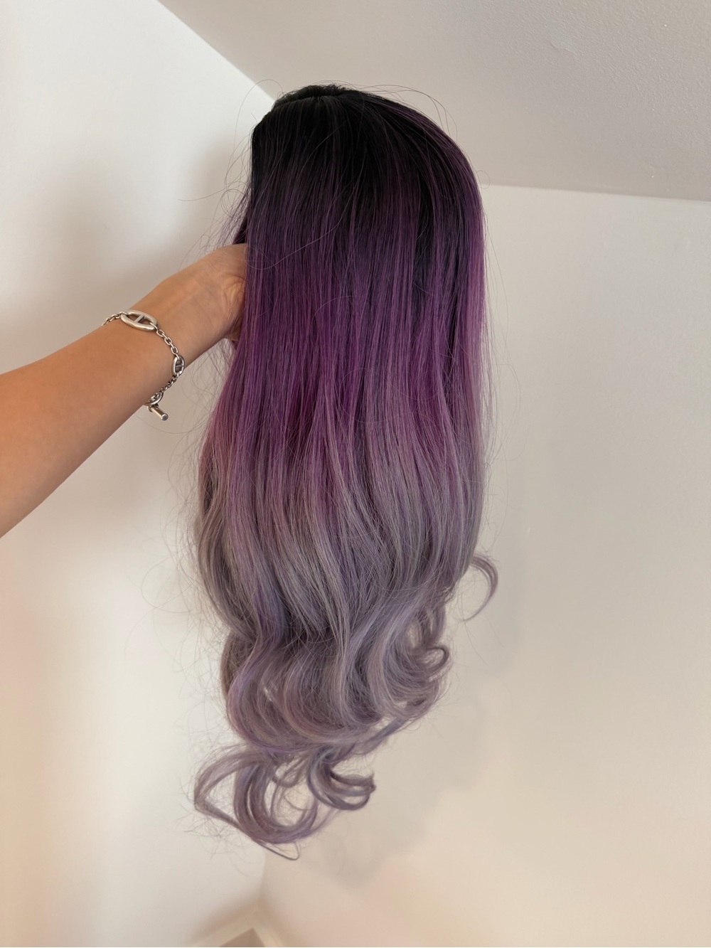 NWT Ombre Purple to Silver Long Wavy Wig - Deep Purple Fade